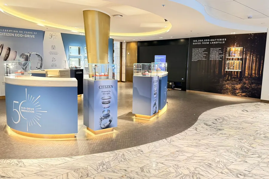 Citizen watch counter with anniversary graphics installed in a department store