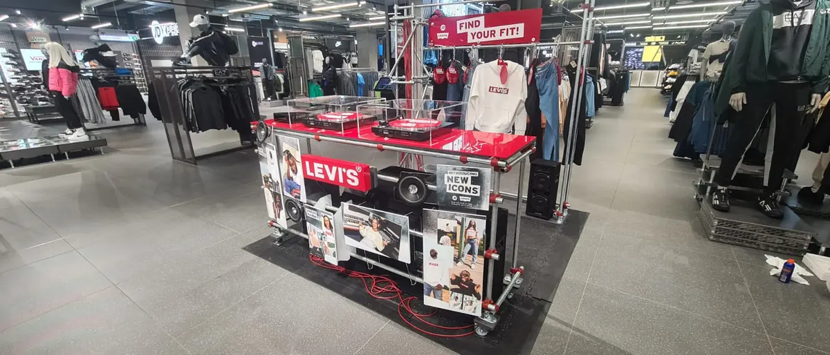 Levi's pop-up shop unit installed on a retail floor